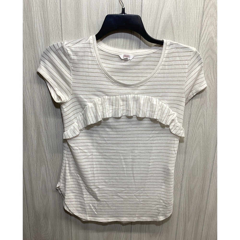 CANDIE'S Women's (Size M) Short Sleeve‎ Round Neck Striped Shirt Chest Accent